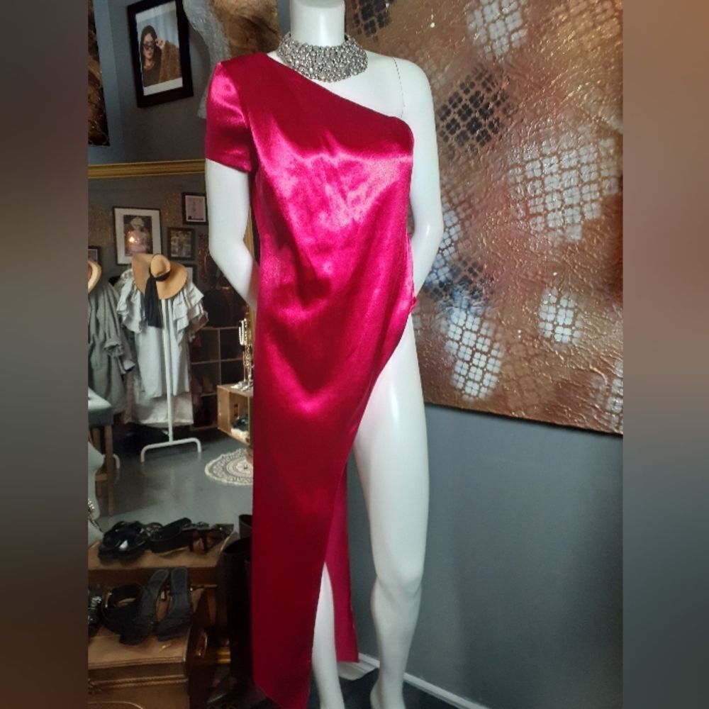 Zara Fuchsia Asymmetric Satin One-Shoulder Top